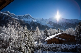Winter view from Chalet of the Mt Blanc Massive